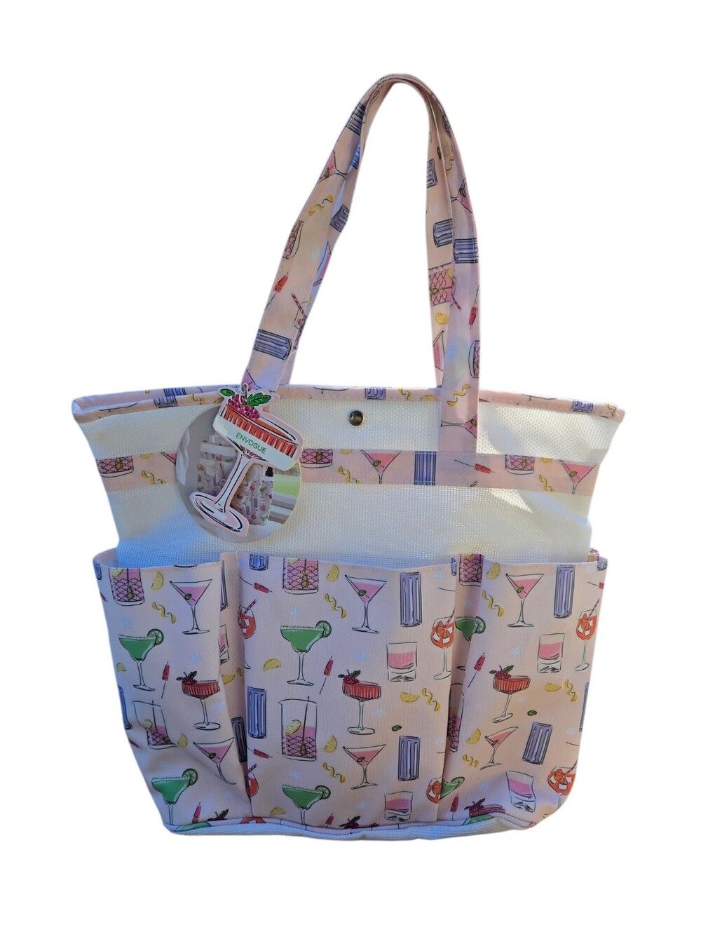 Envogue NEW Shower Caddy Tote w/A Fun Cocktail Print Waterproof Tons Of Pockets